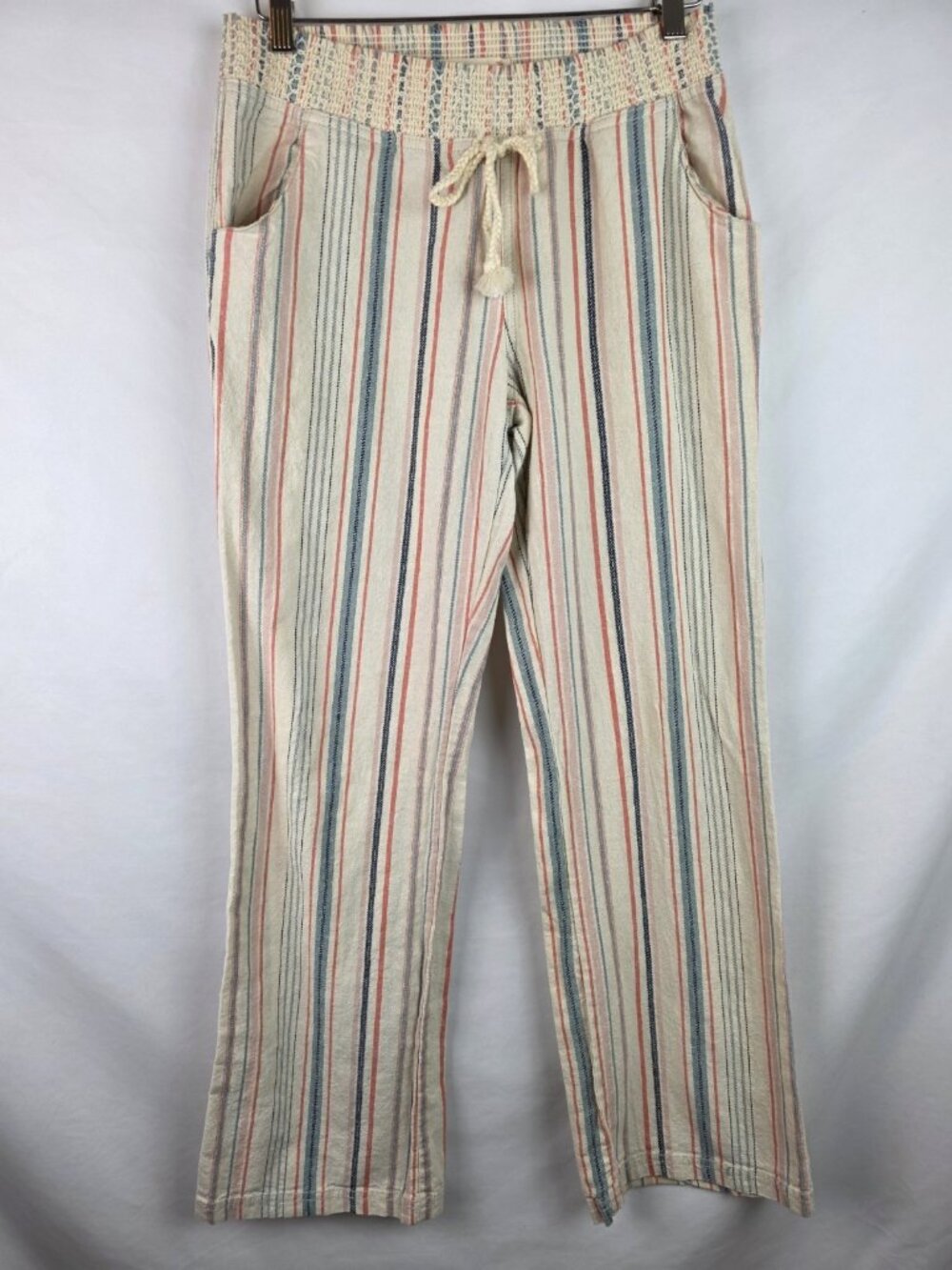 Kiss & Cry Women's Pants Size Large Pink Striped Linen Blend Casual Pant